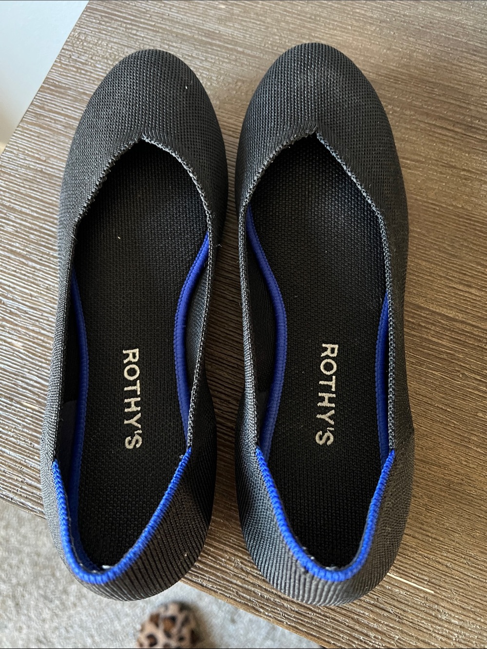 Rothy's Black Ballet Flats with Blue Piping